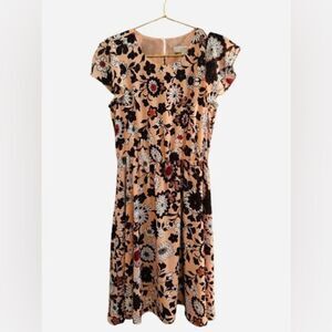 LOFT Pink and Brown Sundress with Flutter Cap Sleeves